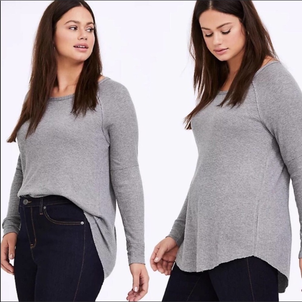 Torrid Heathered Grey Waffle Knit Long Sleeve Tee